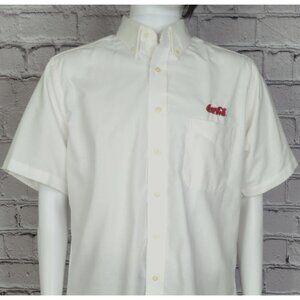 Coca Cola White Cotton Oxford Button Down Short Sleeve Uniform Shirt, Men's 16.5